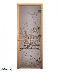 Дверь стеклянная Сатин Матовая Банька 1900х700мм (8мм) правая