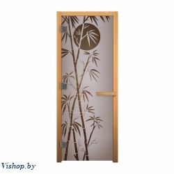 Дверь стеклянная Сатин Матовая Бамбук 1900х700мм (8мм) левая