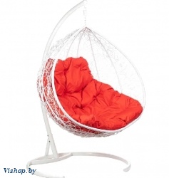 двухместное подвесное кресло double белый подушка красный на Vishop.by 