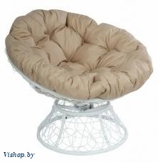 Кресло Papasan с пружиной белый, цвет подушки бежевый