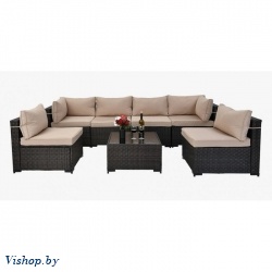 Комплект плетеной мебели YR822Br Brown-Beige подушка бежевая