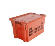 Ящик с крышкой 600x400x365 перфорированные стенки оранжевый