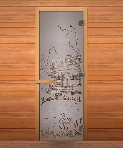 Дверь стеклянная Сатин Матовая Банька 1900х700мм (8мм) правая