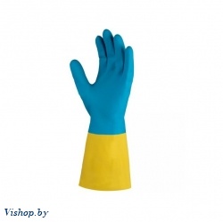 Перчатки К80 Щ50 неопреновые хозяйственно - промышленные, р-р 9/L, желто-голубые, JetaSafety (Хозяйствен., промышл. из неопрена, плотные, прочные,L=33