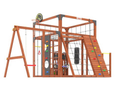 Детская спортивная площадка для дачи Савушка КУБ-7 Махагон с качелями Лодочка