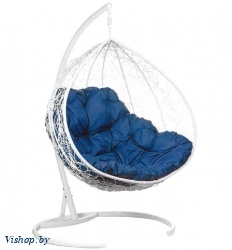 Двухместное подвесное кресло Double белый подушка синий на Vishop.by 