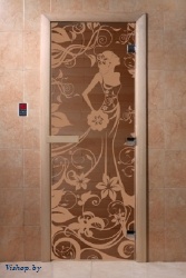 Дверь для сауны Doorwood серия "Девушка в цветах" бронза