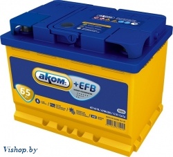 Автомобильный аккумулятор AKOM 6СТ-65 Евро+EFB (65 А/ч)