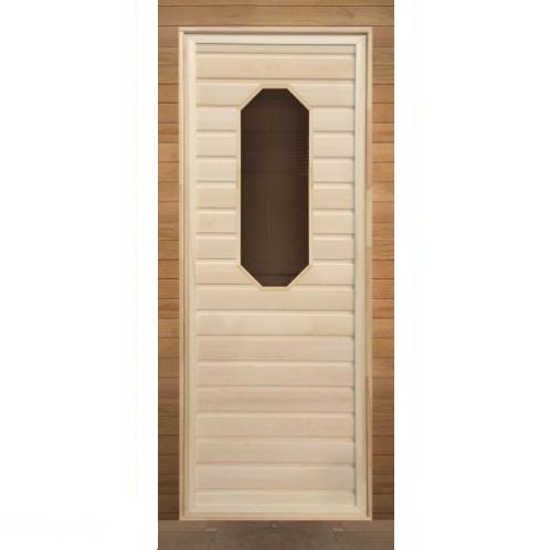 Дверь для бани деревянная, с восьмиугольным стеклом 1900х700мм