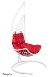 Подвесное кресло Полумесяц белый подушка красный на Vishop.by 