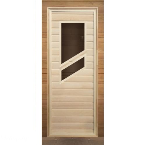 Дверь для бани деревянная, с 2-мя косыми стеклами 1900х700мм