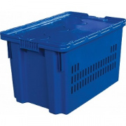 Ящик с крышкой 600x400x365 перфорированные стенки синий