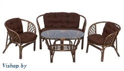 ind комплект багама 1 с диваном овальный стол орех матовый подушка коричневая на Vishop.by 