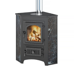Печь-Камин ВЕЗУВИЙ ПК-01 (220) угловой амфиболит с конфоркой