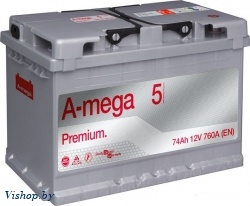 Автомобильный аккумулятор A-mega Premium 6СТ-74-А3 R New (74 А/ч)