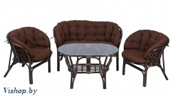 ind комплект багама с диваном овальный стол темно-коричневый подушка коричневая на Vishop.by 