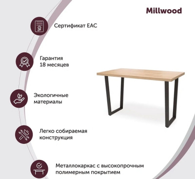 Стол Уэльс 160х80 дуб золотой металл белый 