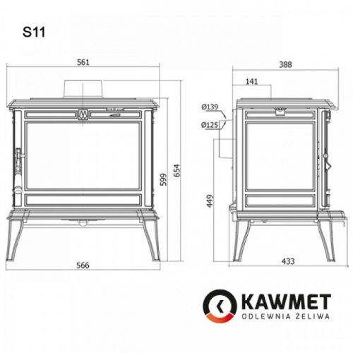 Чугунная печь KAWMET Premium S11 8,5 кВт