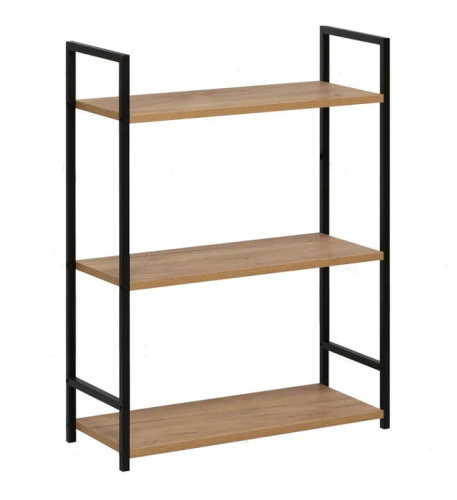 Стеллаж Leset Стилвуд 23 широкий 3 полки черный дуб крафт золотой 
