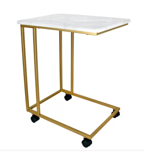Стол приставной МеталлАрт М007 белый мрамор золото 