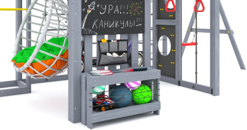 Детская спортивная площадка для дачи Савушка КУБ-6 Серый с подушками и коконом