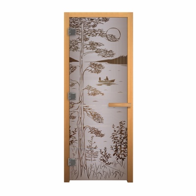 Дверь для бани стеклянная Сатин Матовая Тайга 1900х700мм (8мм) правая