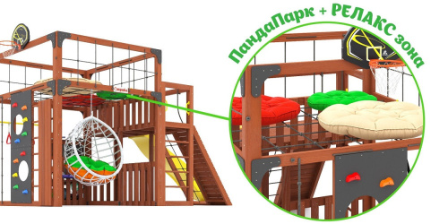 Детская площадка для дачи Савушка КУБ-3 Махагон с подушками и коконом
