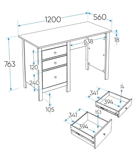 Письменный стол Mio Tesoro Сага 120x56 темно-бирюзовый 