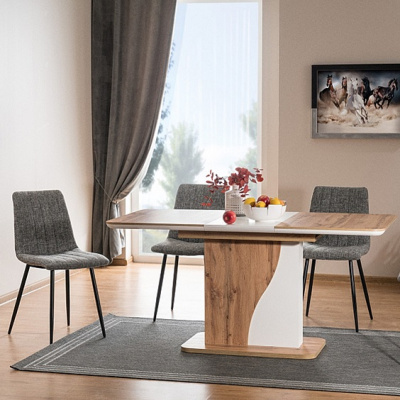 Стол обеденный SIGNAL SYRIUSZ белый матовый/дуб вотан 