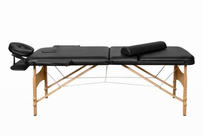 Складной 3-х секционный деревянный массажный стол BodyFit черный 60 см валик