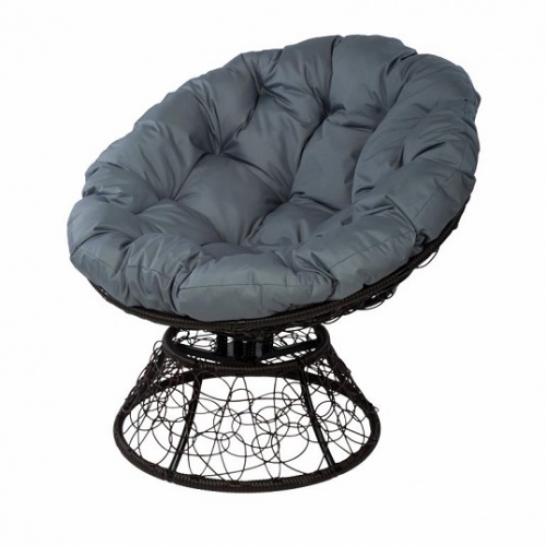 Кресло Papasan с пружиной коричневый, цвет подушки серый