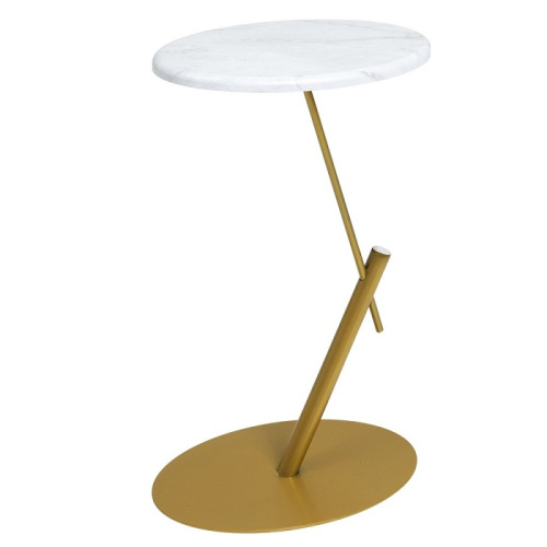 Стол приставной овальный МеталлАрт М015 белый мрамор золото 