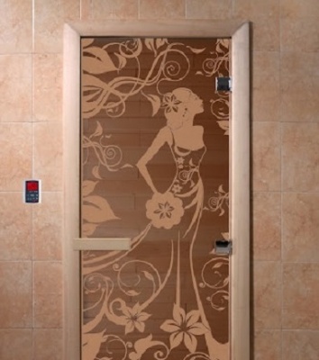 Дверь для сауны Doorwood серия "Девушка в цветах" бронза