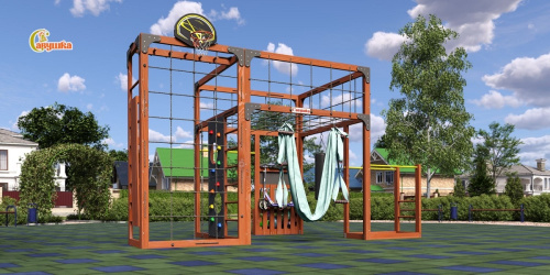 Детская площадка для дачи Савушка КУБ-2 Махагон с гамаком для йоги