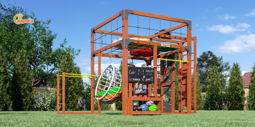 Детская площадка для дачи Савушка КУБ-2 Махагон с подушками и коконом