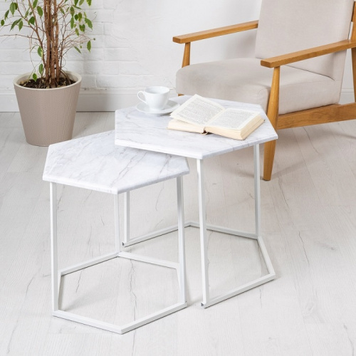 Стол журнальный МеталлАрт М003 белый мрамор 