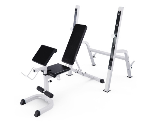 Скамья со стойками под штангу DFC GORILLA белая с партой для бицепса