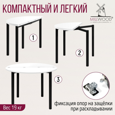 Стол-консоль Далис 3 белый шагрень металл черный 