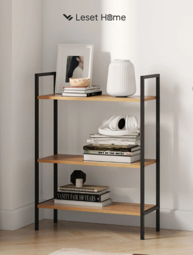 Стеллаж Leset Стилвуд 23 широкий 3 полки черный дуб крафт золотой 