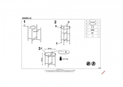 Стол журнальный HALMAR ISABELLE темный мрамор/шампань 