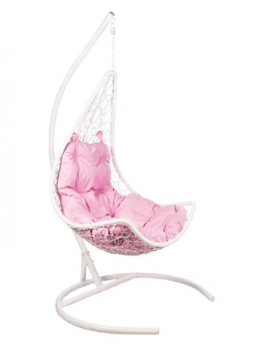 Подвесное кресло Полумесяц белый подушка розовый 