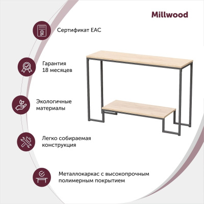 Стол-консоль Пекин 4 сосна пасадена металл черный 