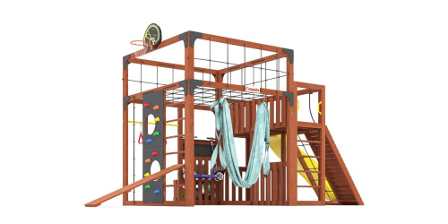Детская площадка для дачи Савушка КУБ-3 Махагон с гамаком для йоги