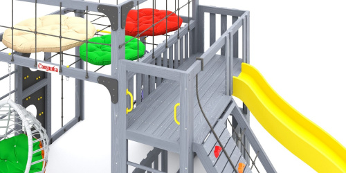 Детская площадка для дачи Савушка КУБ-3 Серый с подушками и коконом