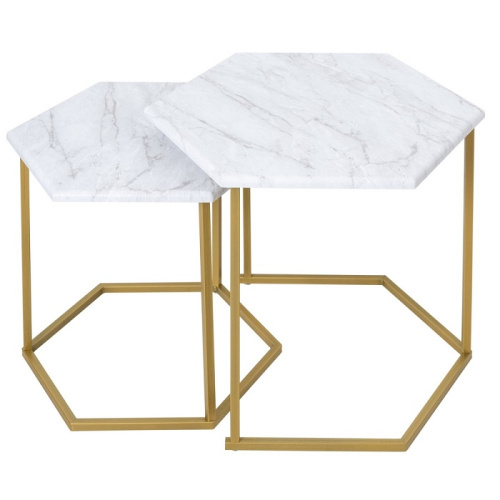 Стол журнальный МеталлАрт М003 белый мрамор золото 