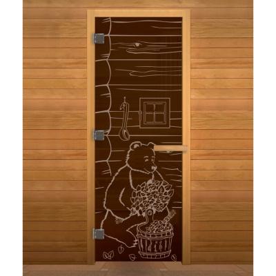 Дверь для бани Бронза Мишка 190х70 (8мм, 3 петли 710) (ОСИНА) левая