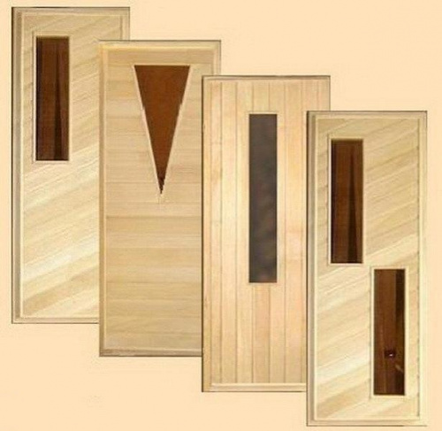 Дверь для бани деревянная со стеклом 70х180 РФ