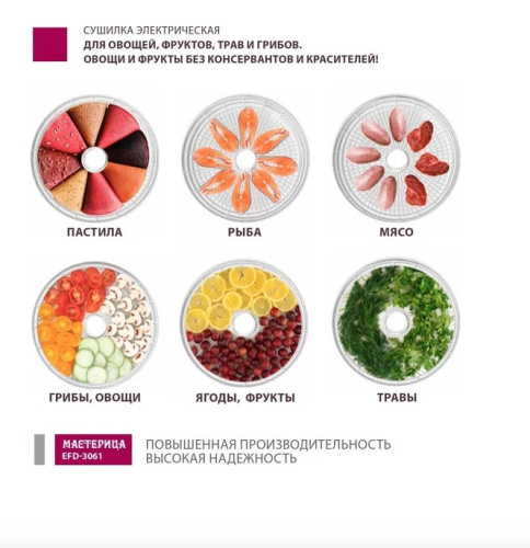 Сушилка для овощей и фруктов Мастерица EFD-3061 зеленый перламутр