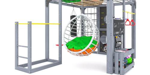 Детская площадка для дачи Савушка КУБ-2 Серый с подушками и коконом