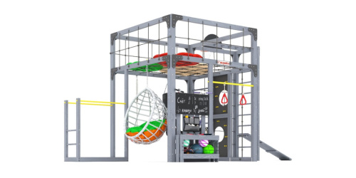 Детская площадка для дачи Савушка КУБ-2 Серый с подушками и коконом